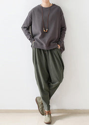 2024 autumn tea green linen pants oversized cotton harem pants trousers