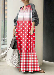 Bohemian Black polka dots V Neck Oversized Long Dresses Lantern Sleeve