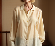 Summer yellow breathable loose linen shirt