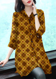 Stylish Yellow-flower Peter Pan Collar Button Print Chiffon Shirt Tops Summer