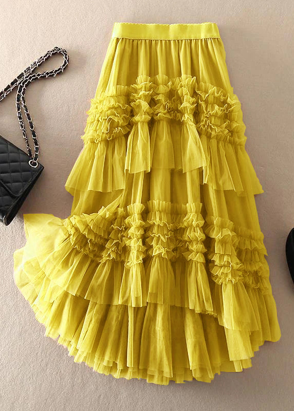 Beautiful Green asymmetrical design Tulle Tiered Fall Skirt