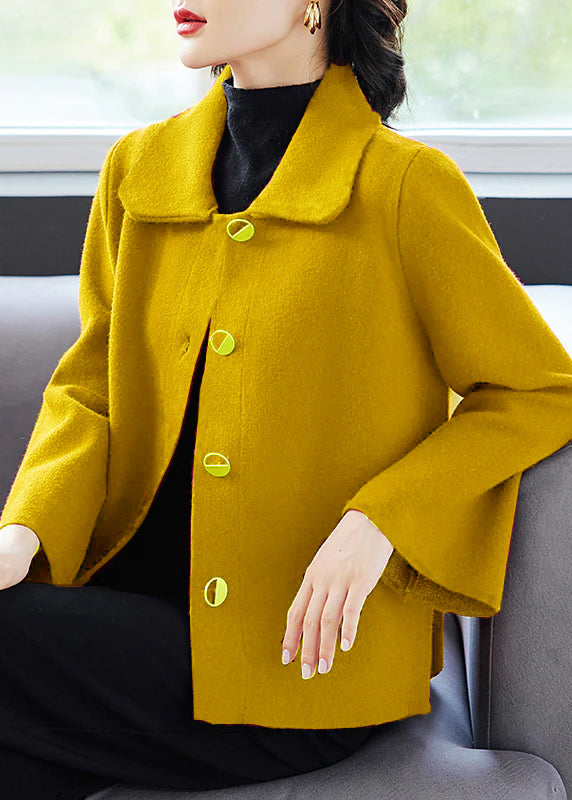 Classy Rose Peter Pan Collar Pockets  Woolen Coat Fall