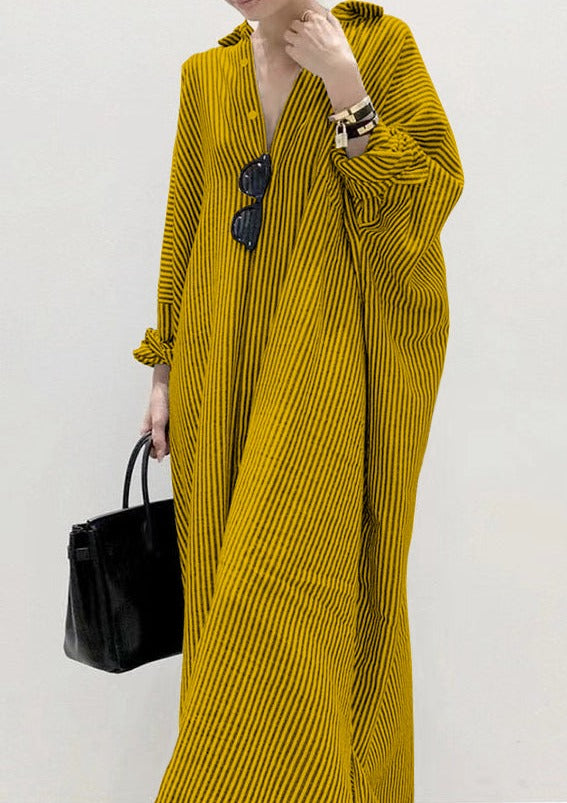 Boutique Yellow Peter Pan Collar Striped shirts Dress Spring