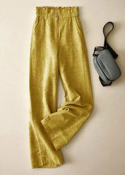 Elegant Blue High Waist Button Linen Straigh Pants Summer