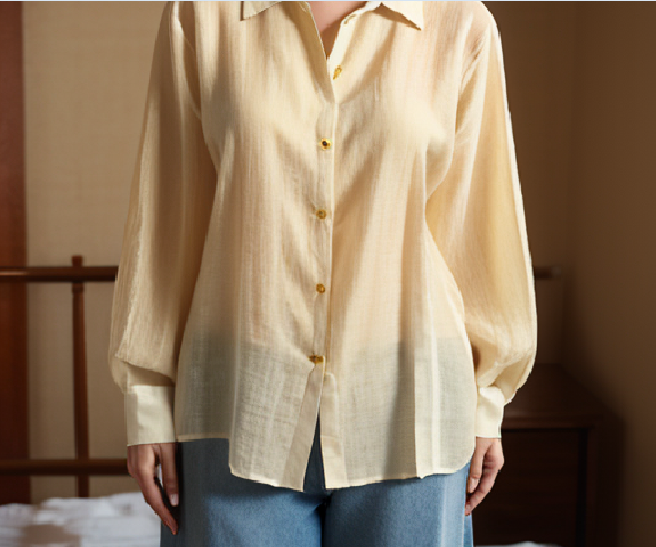 Summer yellow breathable loose linen shirt