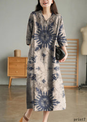 Purple Loose Linen Long Dresses Button Solid Half Sleeve