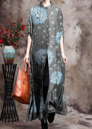 Comfy Italian gray dandelion Print Long Silk Dress Cardigan - Limited Stock