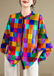 Loose Colorful Polka Dots Striped Button Linen Blouses Batwing Sleeve