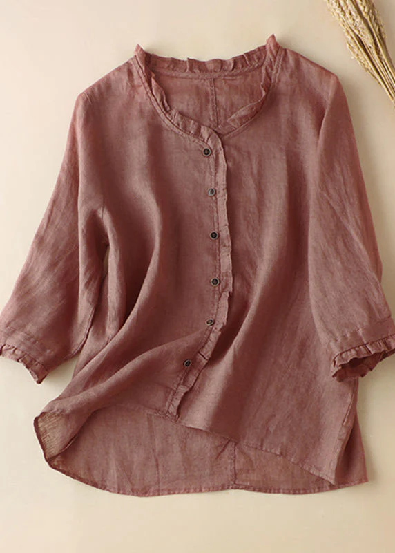 Grace Purple Ruffled Button Tops Half Sleeve