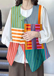 French Geometric stripes Button Solid Cotton Waistcoat Sleeveless