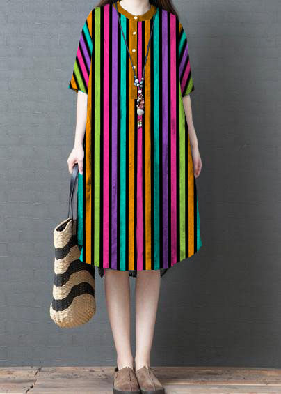 French striped cotton linen tunic top Tutorials black Dress summer