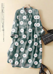 Fashion blue cashew nuts Embroidered Patchwork Linen Shirt Dress Summer