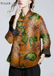 Chinese Style Print7 Stand Collar Button Print Silk Coats Long Sleeve