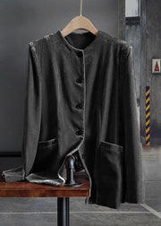 Fashion Green O-Neck Button Patchwork Silk Velour Coats Spring