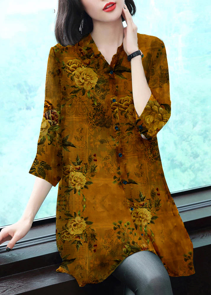 Stylish Black Peter Pan Collar Button Print Chiffon Shirt Tops Summer