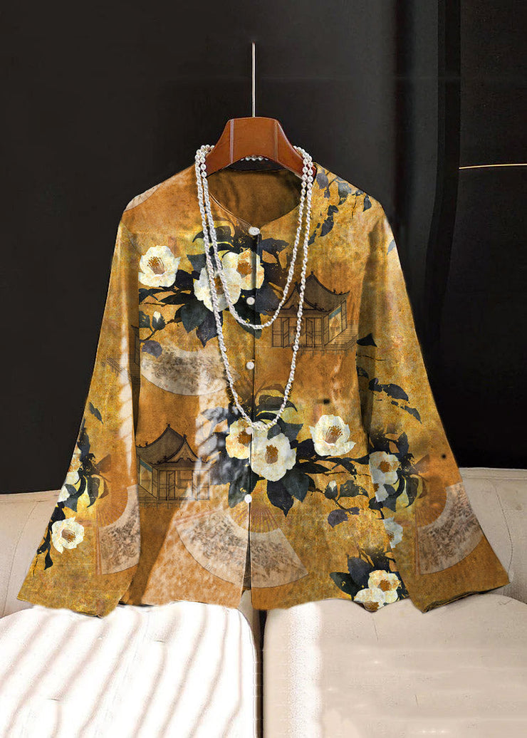 Chinese Style Black flower Embroideried Button Silk Coat Long Sleeve