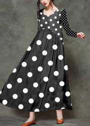 Casual Black polka dots stitching O-Neck Wrinkled Long Dresses Sleeveless