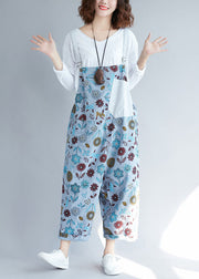 Casual light Grey pockets Patchwork Floral denim Jumpsuits