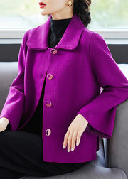 Classy Rose Peter Pan Collar Pockets  Woolen Coat Fall