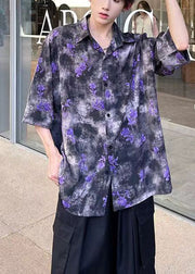 American Style Purple Print Plus Size Men Hawaiian Shirts Summer