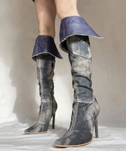 American Style Spicy Girl Pointed Denim Knee High Boots