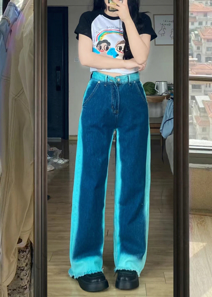 American Style Tie Dye High Waist Denim Straight Pants Fall