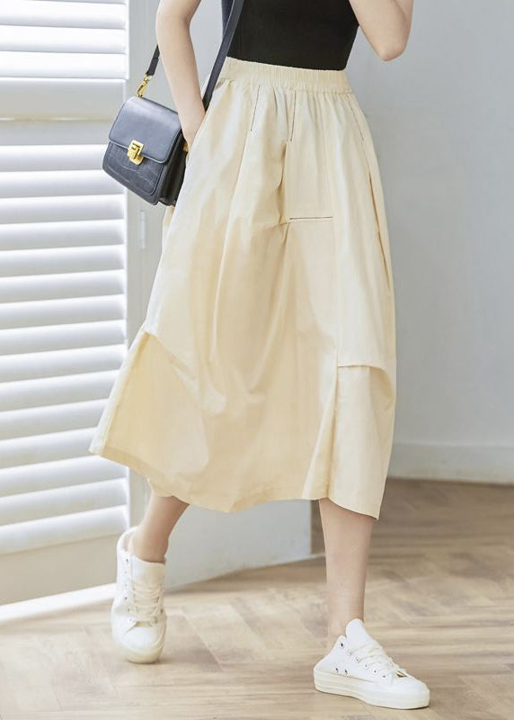 Apricot Asymmetrical Patchwork Cotton Skirt High Waist