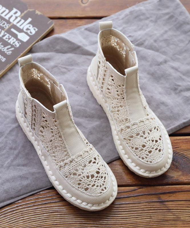 Apricot Boots Hollow Out Breathable Lace Art Splicing