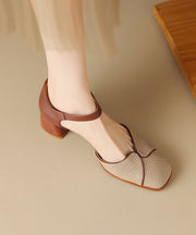 Apricot Boutique Cowhide Leather Sandals Splicing Buckle Strap