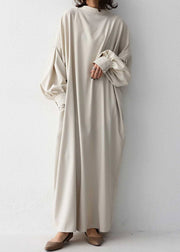 Apricot Cozy Button Maxi Dress Lantern Sleeve