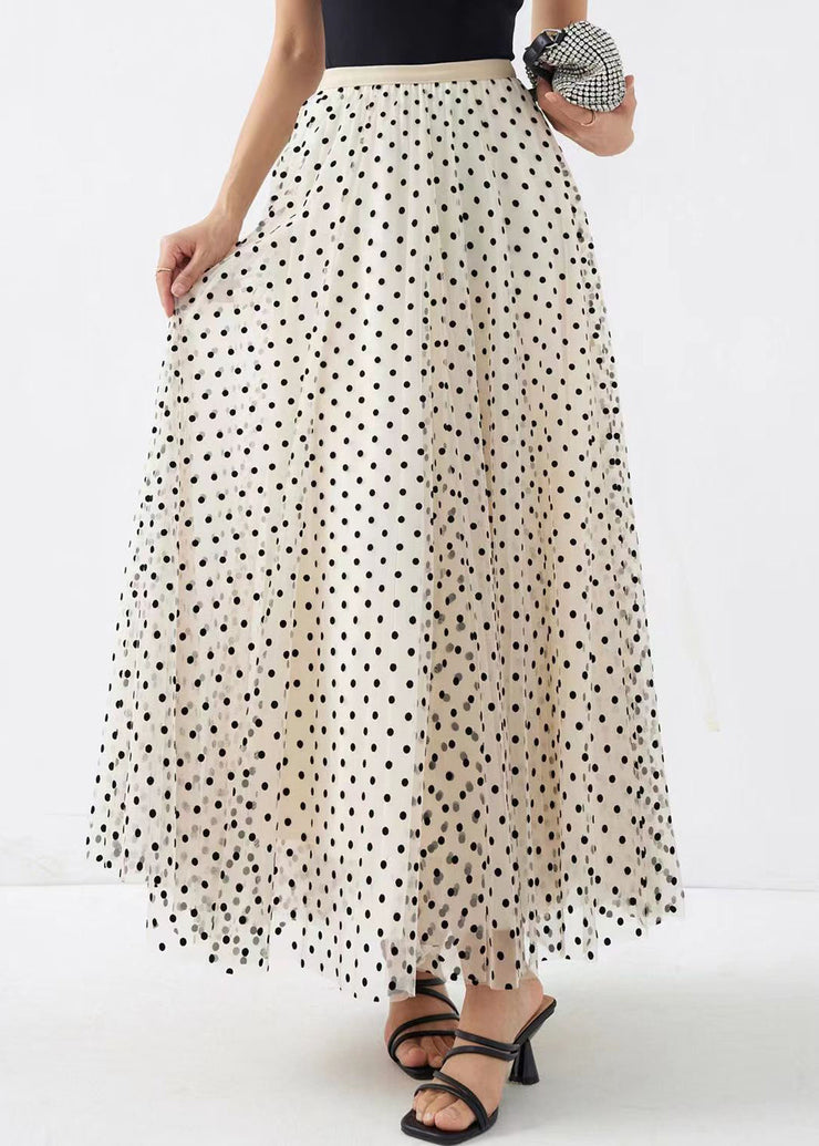 Apricot Dot Tulle Skirts Elastic Waist Wrinkled Spring