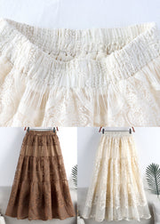 Apricot Elastic Waist Tulle A Line Skirt Fall