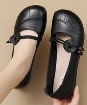 Apricot Flats Cowhide Leather Beautiful Buckle Strap Flat Shoes