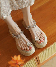 Apricot Flip Flops Platform Stylish Splicing Zircon Slide Sandals