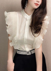 Apricot Patchwork Chiffon Shirt Tops Ruffled Slim Fit Summer