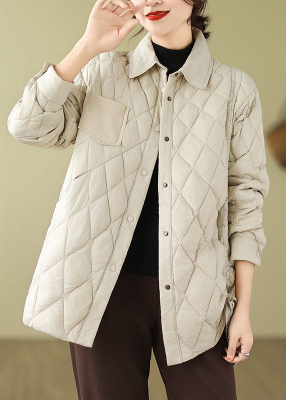 Apricot Peter Pan Collar Button Parkas Long Sleeve