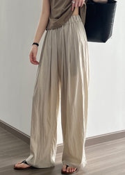 Apricot Pockets Cotton Wide Leg Pants Elastic Waist