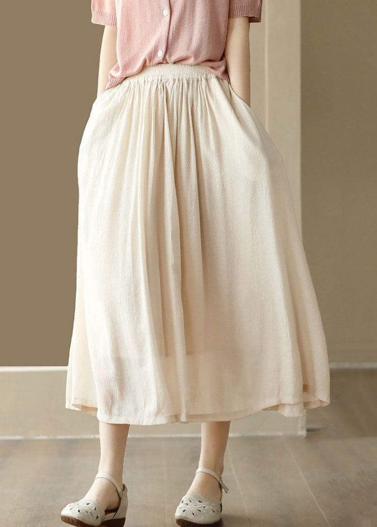 Apricot Pockets Patchwork Cotton Skirts Elastic Waist Summer