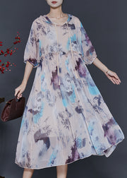 Apricot Print Chiffon Hoodie Dress Ruffled Summer