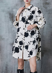 Apricot Print Cotton Shirt Dress Oversized Summer