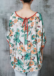 Apricot Print Cotton Shirt Top Oversized Batwing Sleeve