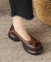 Apricot Sheepskin Splicing Comfortable Platform Loafers