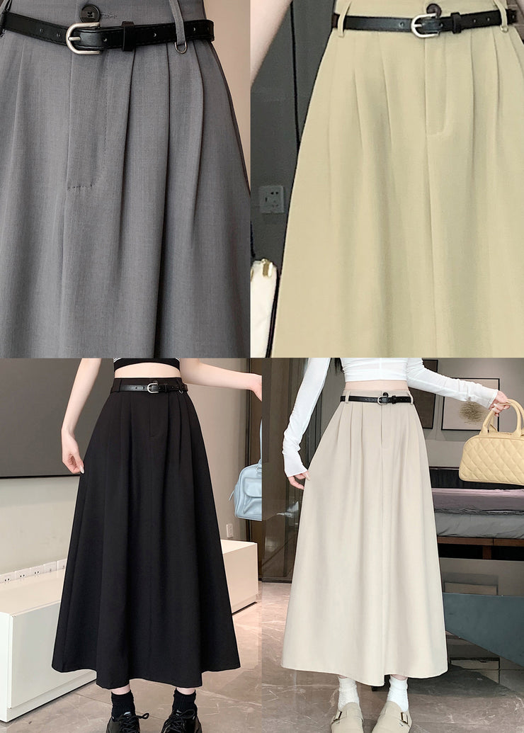 Apricot Simple Style High Waist Wrinkled Skirts Spring