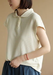 Apricot Solid Cotton Tank Peter Pan Collar Short Sleeve