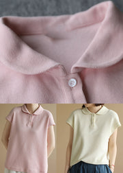 Apricot Solid Cotton Tank Peter Pan Collar Short Sleeve