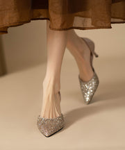 Apricot Stiletto High Heels Faux Leather Elegant Splicing Sequins