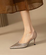 Apricot Stiletto High Heels Faux Leather Elegant Splicing Sequins