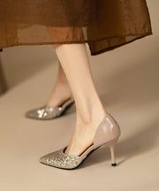 Apricot Stiletto High Heels Faux Leather Elegant Splicing Sequins