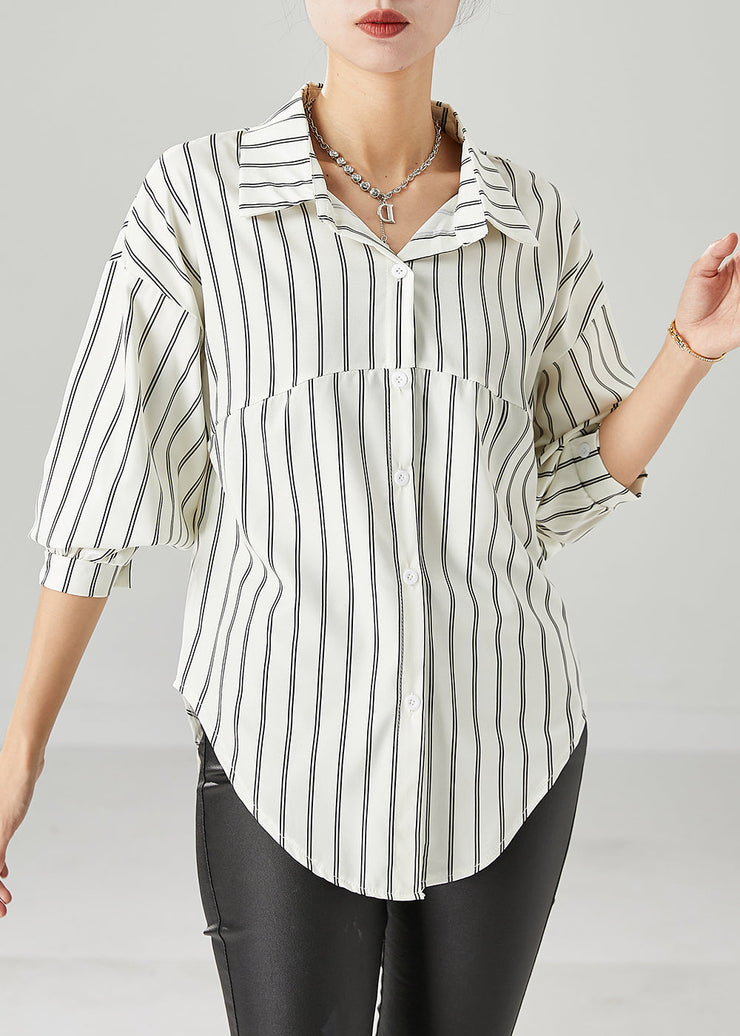 Apricot Striped Patchwork Cotton Shirts Oversized Fall