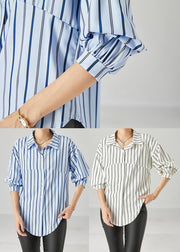 Apricot Striped Patchwork Cotton Shirts Oversized Fall